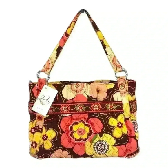 Vera Bradley Yellow/Brown Floral Handbag Purse EUC - Picture 1 of 7